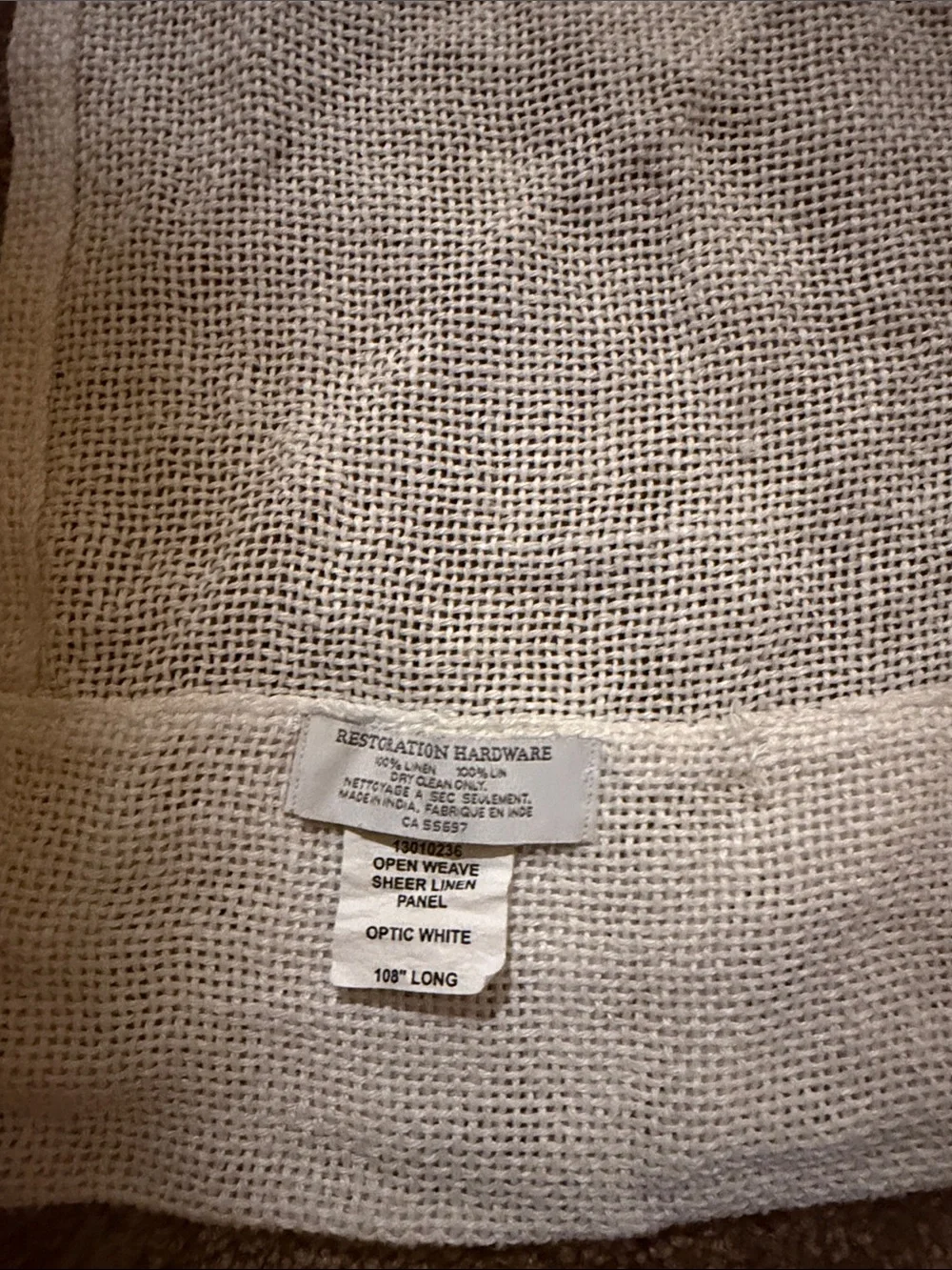 Restoration Hardware Linen optic white Curtain Panel.